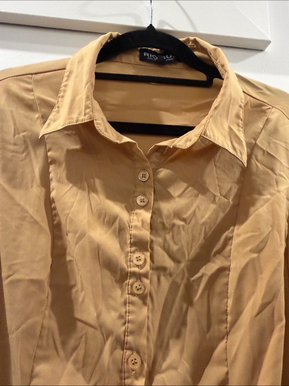 Mustard Ruched Button-Down Shirt - Picture 3 of 8